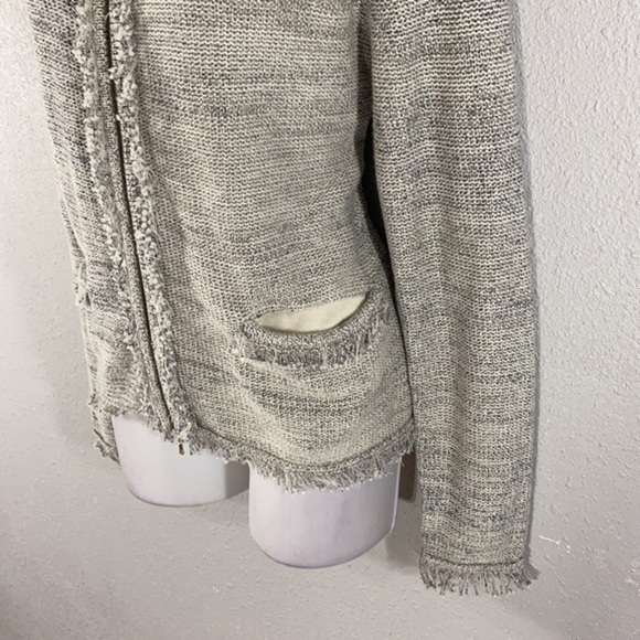 Belford beige blue knit zipper fringe sweater jacket - Picture 8 of 13